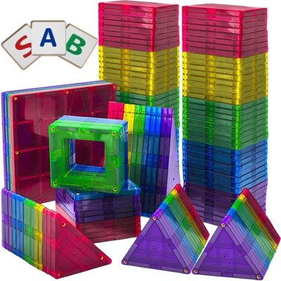 Magnetic Tiles Building Blocks 113pc Set - Includes Bonus 13 Piece Alphabet Cards - STEM 3D Magnet Tiles - Strongest Magnets - Play22usa | Target