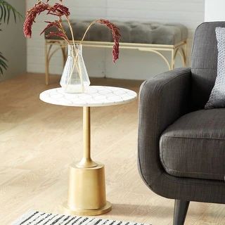 Gold Aluminum Modern Accent Table 21 x 17 x 17 - 17 x 17 x 21Round - Overstock - 33593623 | Bed Bath & Beyond