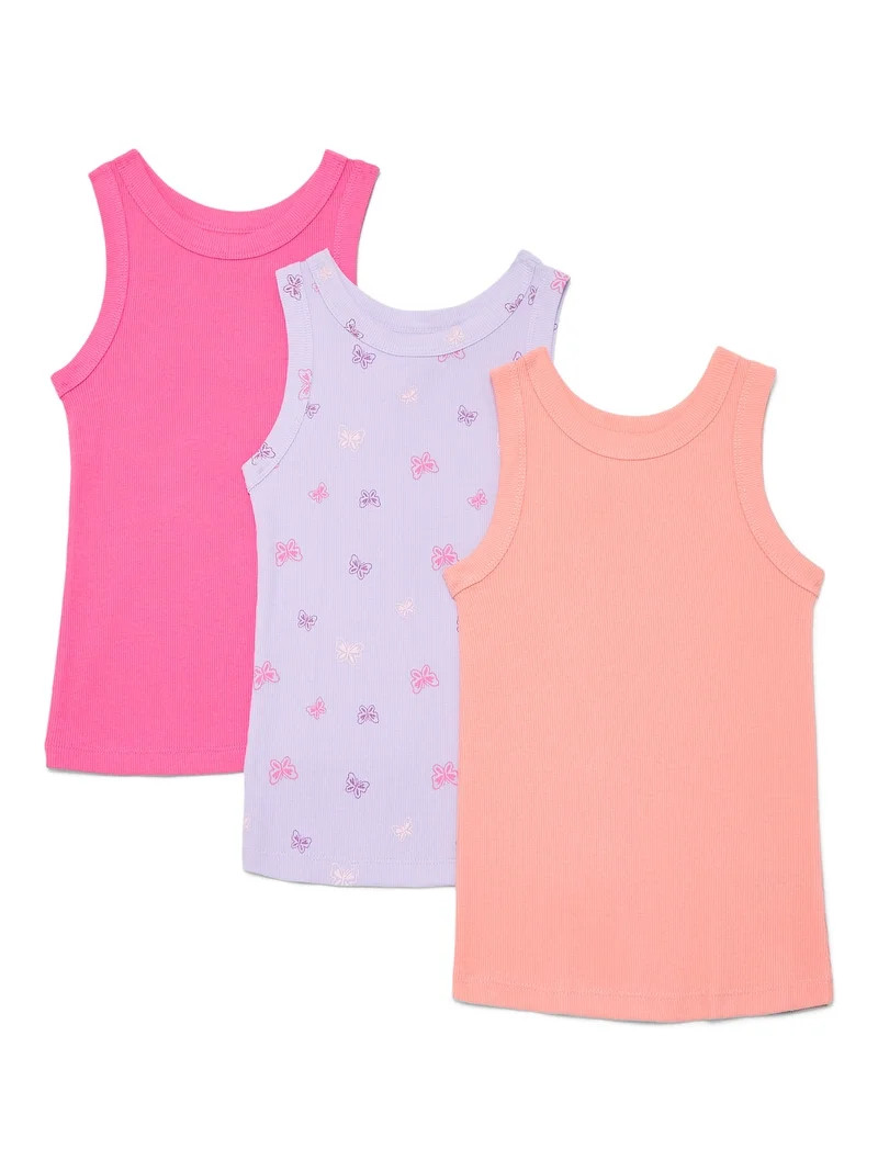 Wonder Nation Girls Kid Tough Tank Tops, 3-Pack, Sizes 4-18 and Plus | Walmart (US)