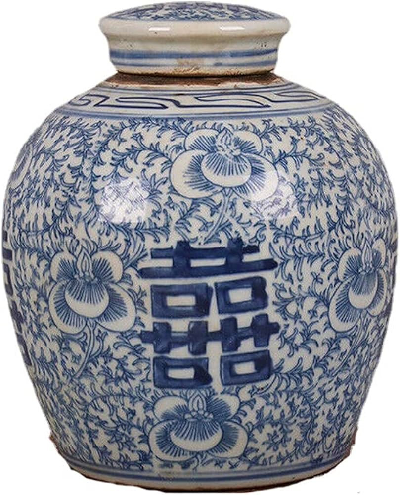 6.2inch Vintage Chinese Blue and White Porcelain Double Happiness Jar Home Antique Decoration | Amazon (US)