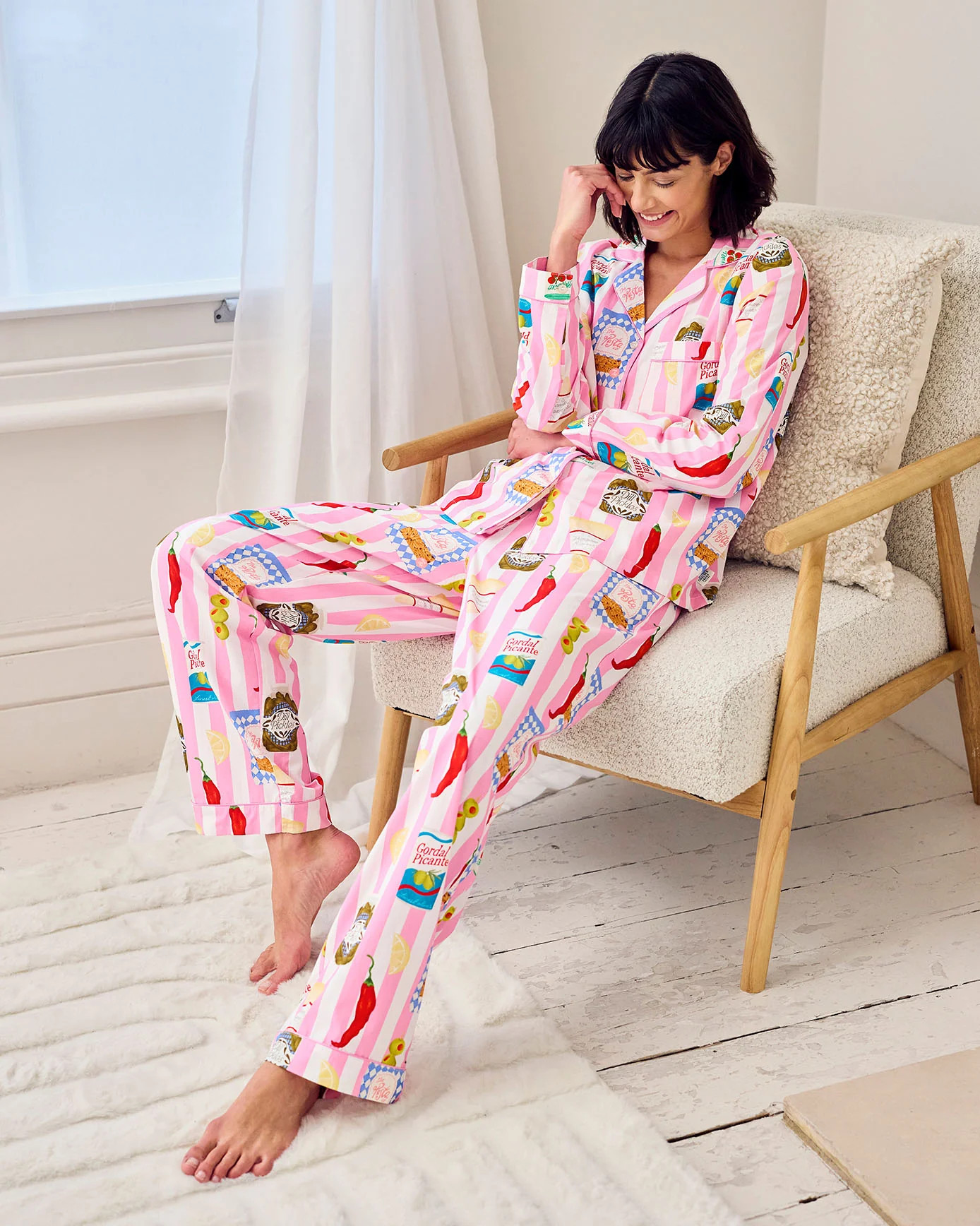 Organic Cotton Deli Stripe Print Long Pyjama Set | Chelsea Peers NYC