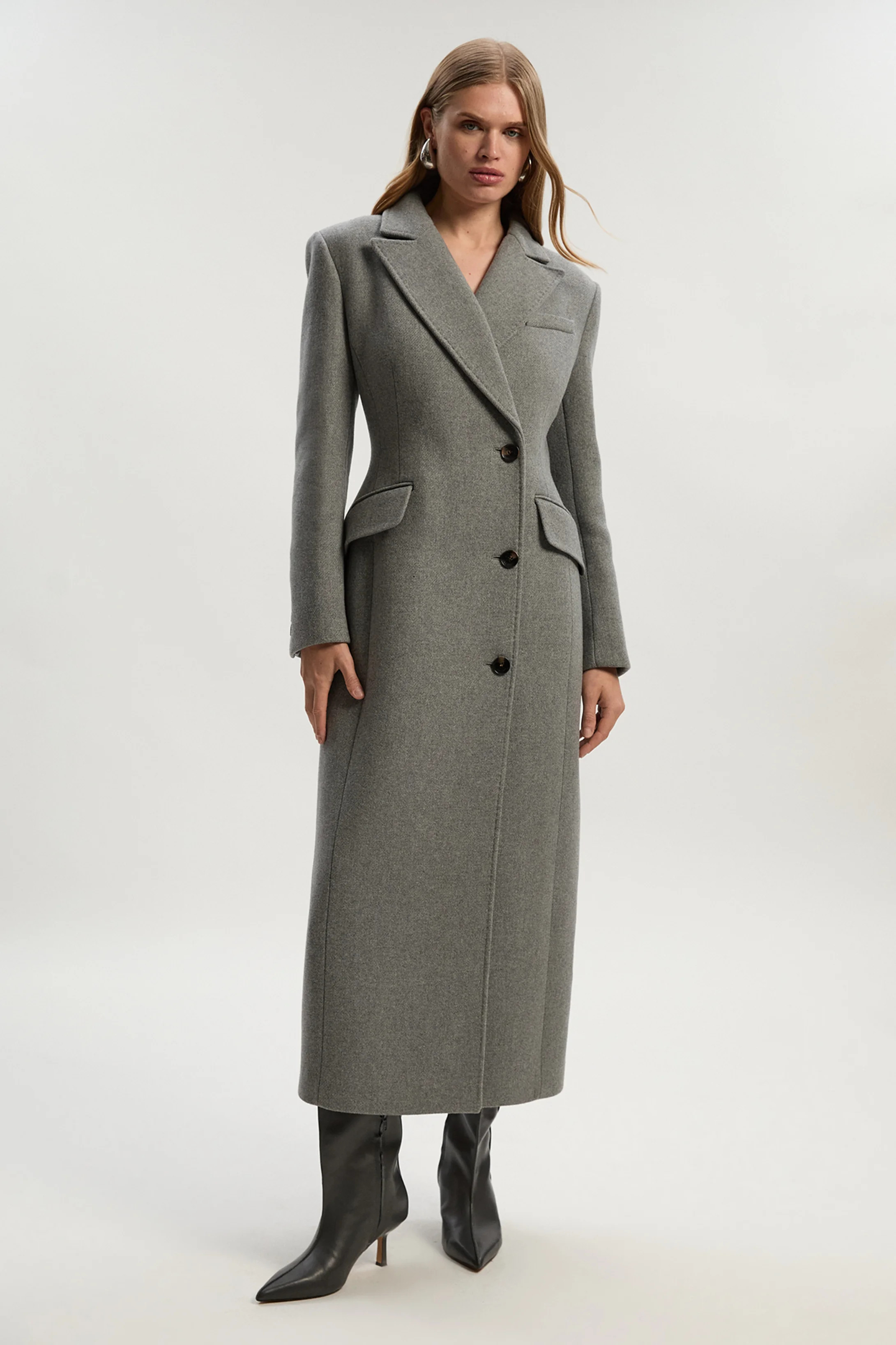 Wool Blend Tailored Fitted Maxi Coat | Karen Millen UK + IE + DE + NL