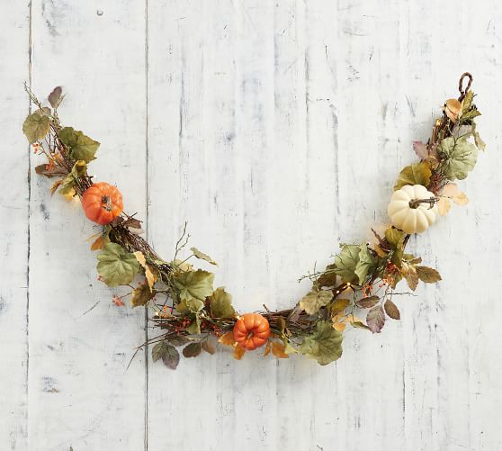 Lit Natural Pumpkin Garland | Pottery Barn (US)