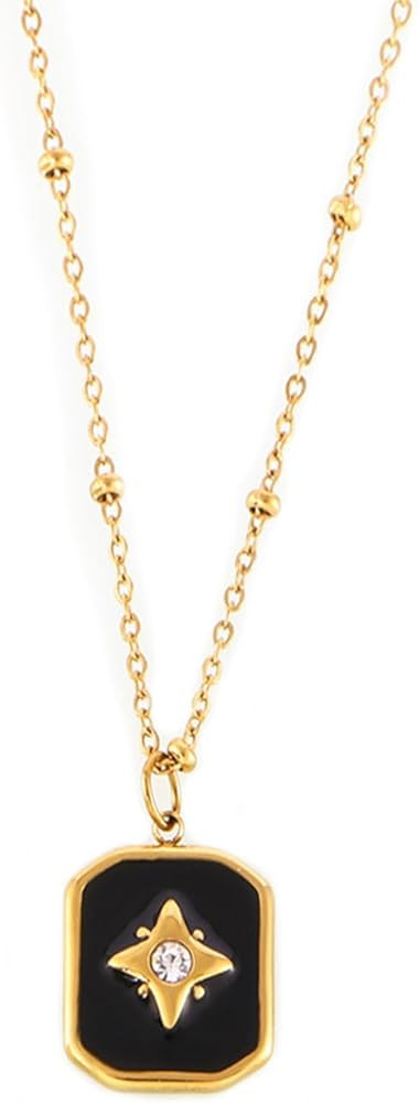 JUN MEIR'S 18K Gold Plated Dainty Black Square Pendant Necklace for Women, Birthday Anniversary J... | Amazon (US)