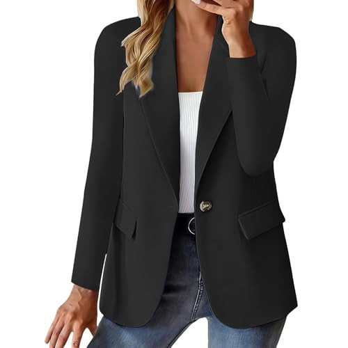 Black Blazer Women Blazers for Women Long Sleeve Office Spring Jackets Single Button Blazer Dressy Business Casual Work Suit Coats Black | Amazon (US)