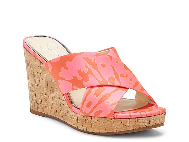 Jessica Simpson Seena Wedge Sandal - Women's - Coral/Purple Tie Dye Fabric | DSW