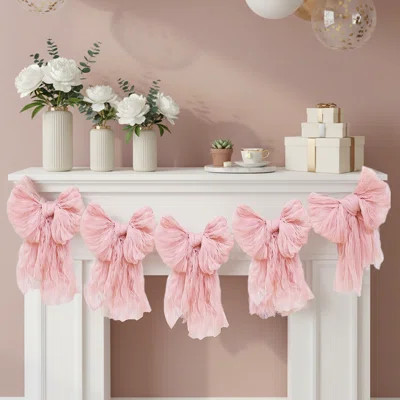 Pink Bow Garland Banner For Christmas & Coquette Birthday Party Decor | Baby Shower Bridal Bachelorette Hanging Swirls | Wayfair North America