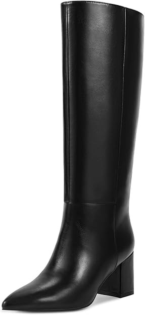 wetkiss Knee High Boots Women Pointed Toe Stiletto High Heel Long Boot with Wide Calf Pull On Dre... | Amazon (US)