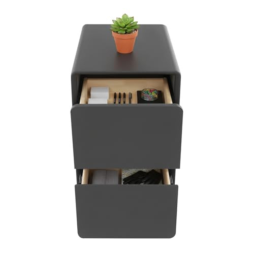 Dsmsseym modern narrow nightstand with two drawers in dark grey