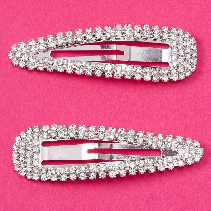 Silver Rhinestone Snap Clips - 2 Pack | Claire's (US)