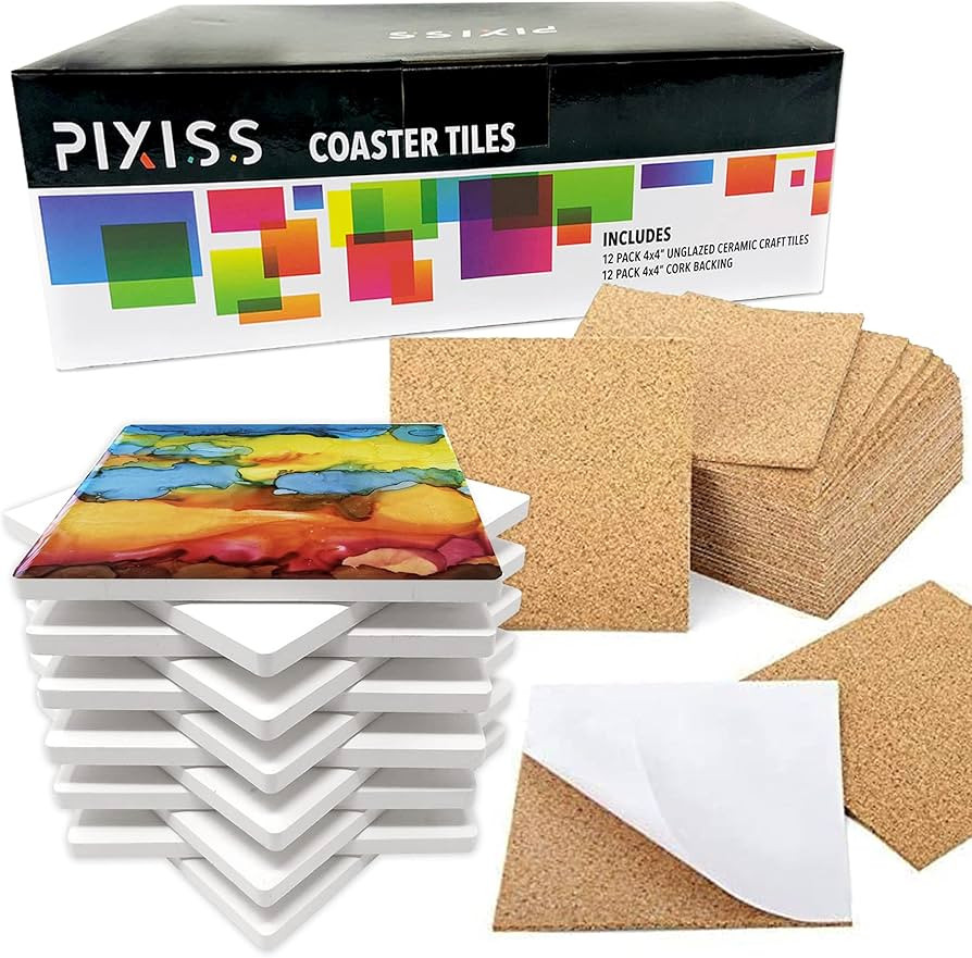 12 Pack Ceramic Tiles for Crafts Coasters, Ceramic White Tiles Unglazed 4x4 with Cork Backing Pad... | Amazon (US)