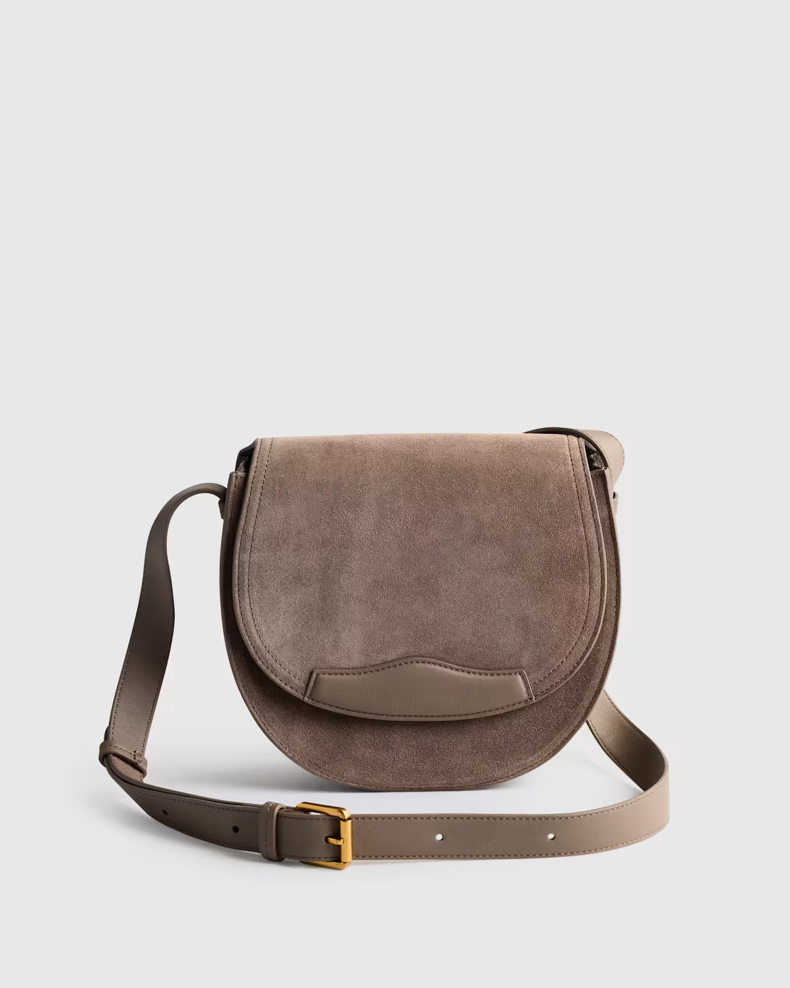 Italian Suede Saddle Bag in Pebble | Quince