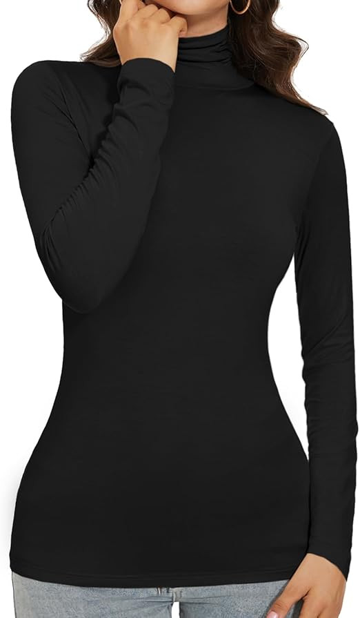 Womens Turtleneck Shirts Long Sleeve Slim Fitted Casual Basic Lightweight Undershirt Tops | Amazon (US)
