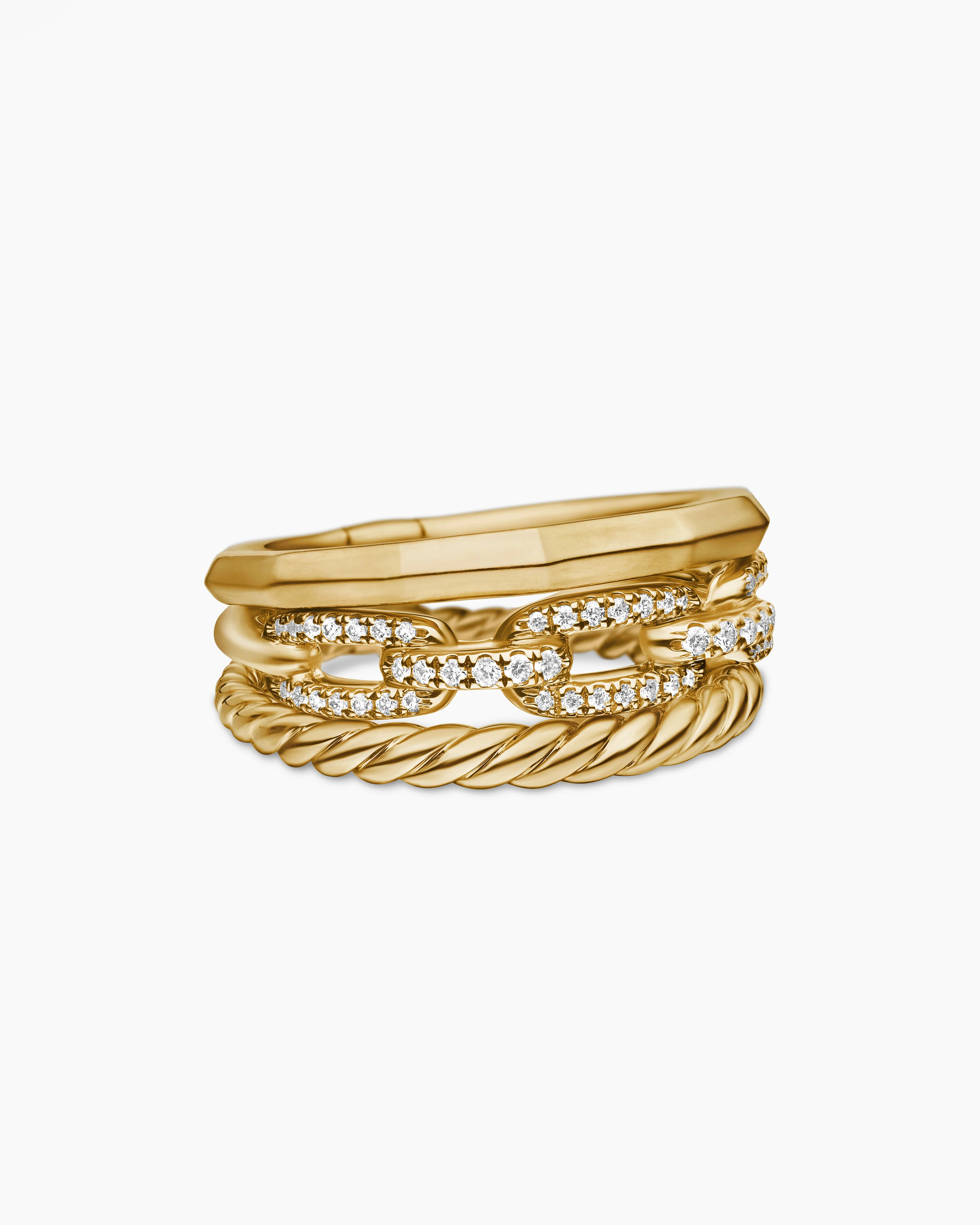 David Yurman | Stax Three Row Ring in 18K Yellow Gold with Diamonds, 9.5mm | David Yurman