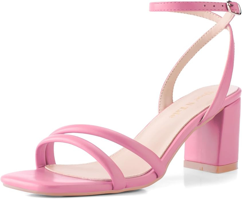 Shoe'N Tale Strappy Heels for Women Square Toe Chunky Block Heels Ankle Buckle Heeled Sandals | Amazon (US)