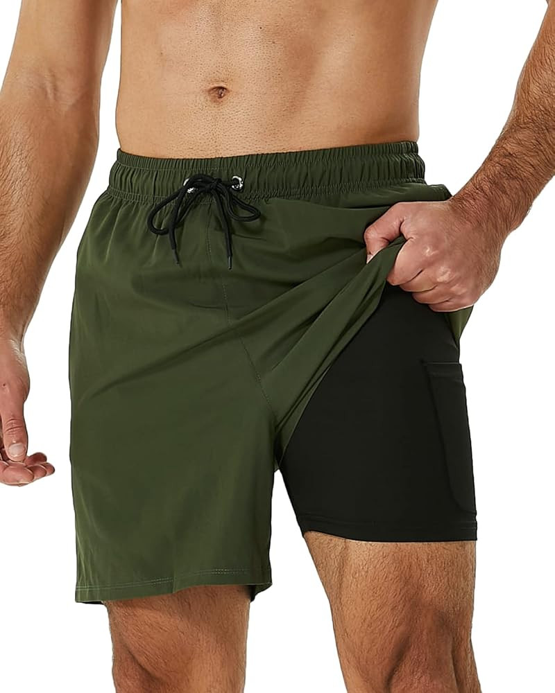 SILKWORLD Mens Swimming Trunks with Compression Liner 2 in 1 Quick-Dry Swim Shorts with Zipper Po... | Amazon (US)
