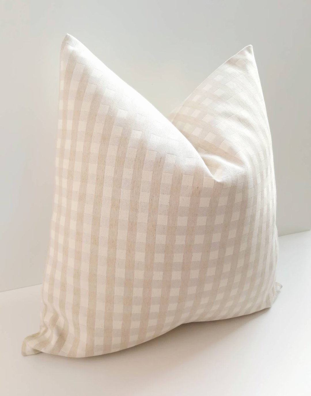 Beige Gingham Pillow Cover Beige Rustic Pillow Beige Plaid Farmhouse Cushion Beige Check Pillow B... | Etsy (US)