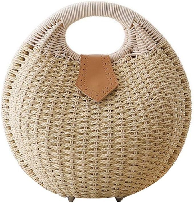 TENDYCOCO Top Handle Satchel Straw Handbag Rattan Shell Shape for Women (Green) | Amazon (US)
