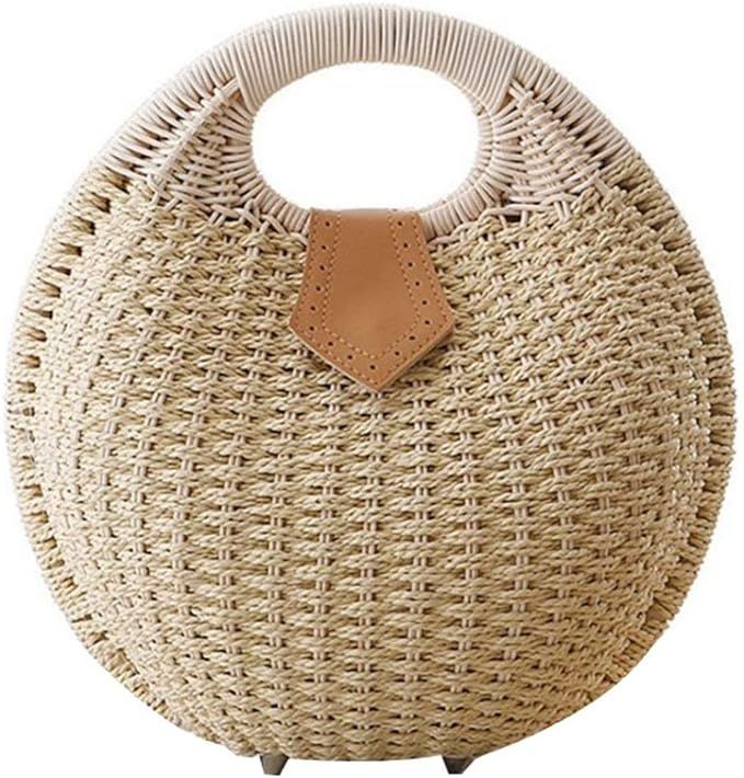 TENDYCOCO Top Handle Satchel Straw Handbag Rattan Shell Shape for Women (Green) | Amazon (US)