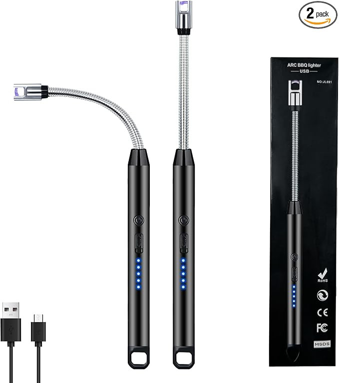 2 PCS Candle Lighter, Electric Lighter Arc Windproof Flameless with 360° Flexible Neck & LED Pow... | Amazon (US)