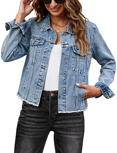 luvamia Denim Jacket for Women Distressed Jean Jackets Button Up Vintage Western Trucker Jacket F... | Amazon (US)