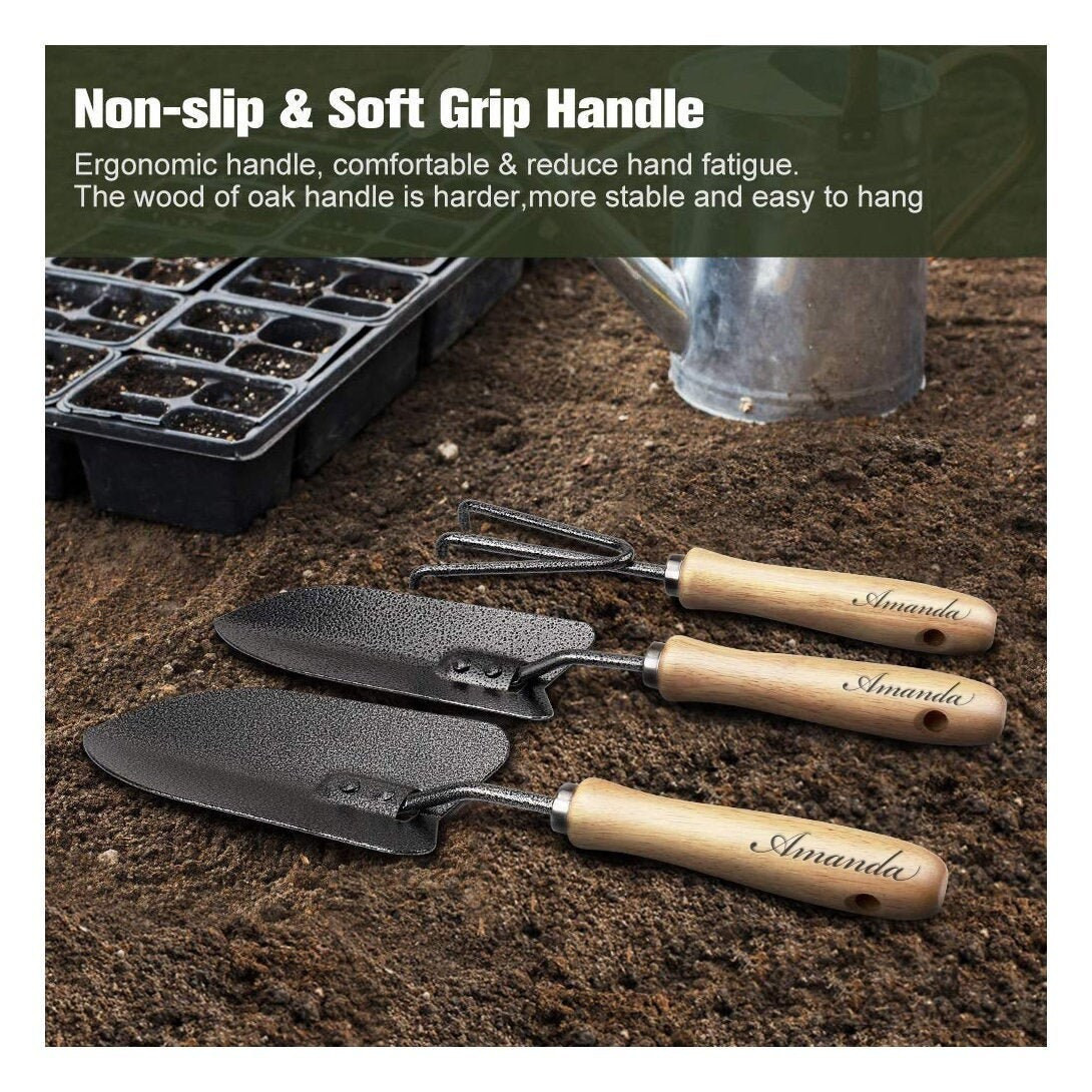 Personalized 3 Piece Gardening Tool Set Shovel Trowel Rake Fork Tools Mom Girlfriend Wife Gift fo... | Etsy (US)