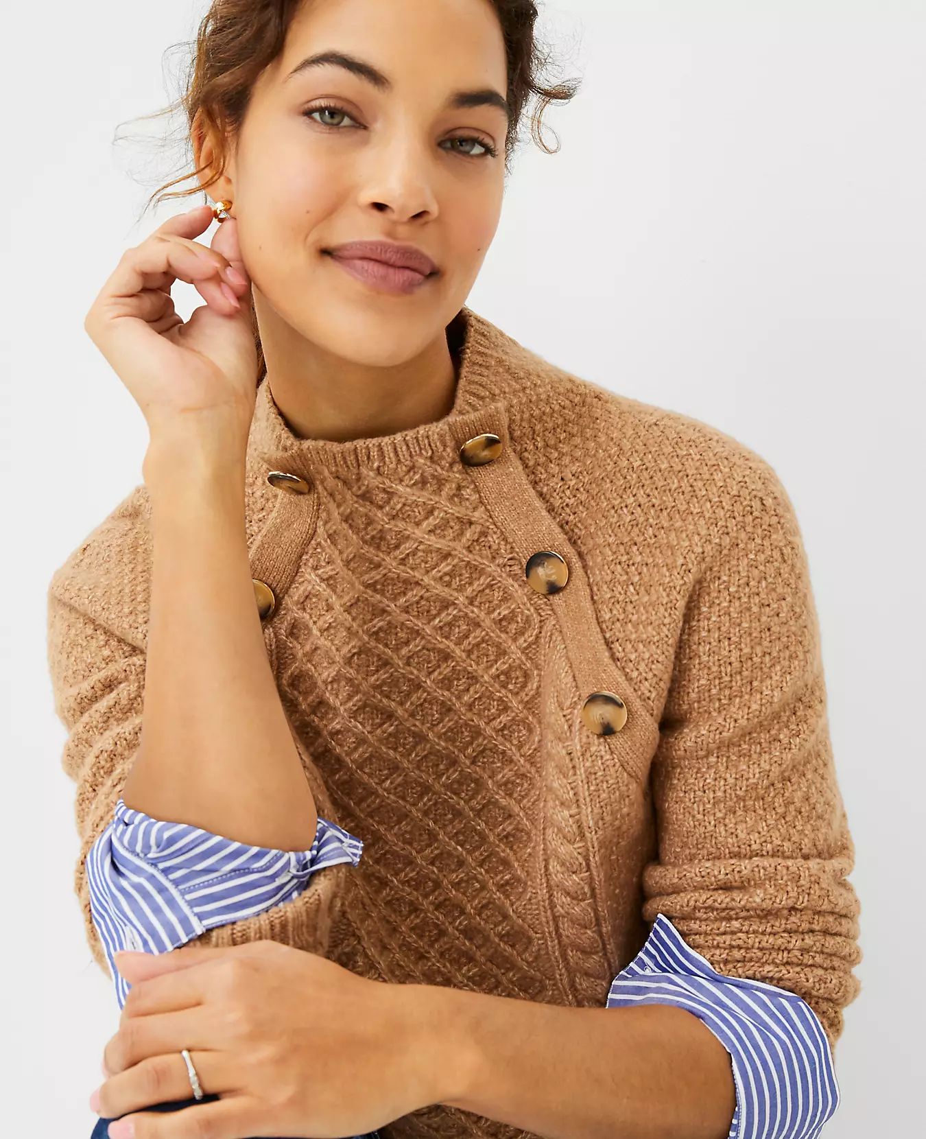 Raglan Button Mock Neck Sweater | Ann Taylor (US)