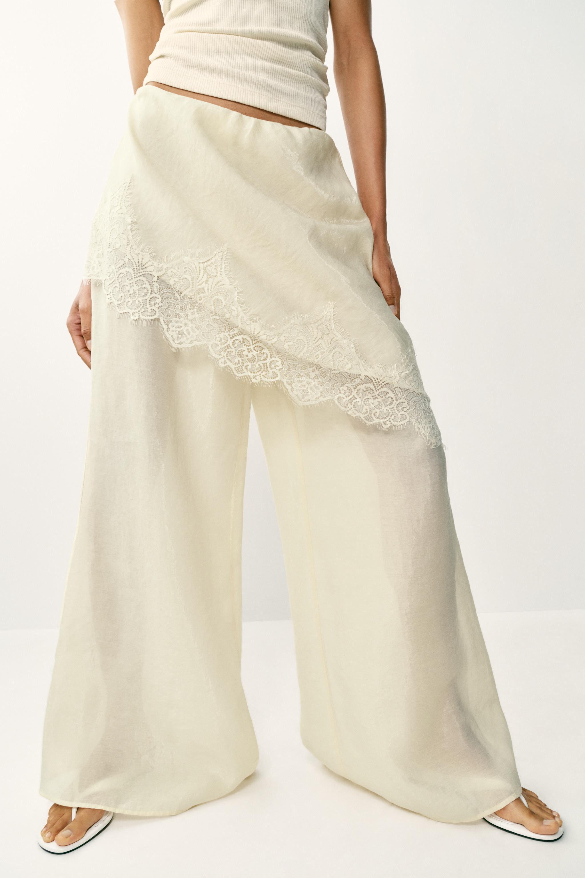 WIDE LEG PAREO PANTS WITH LACE | Zara US
