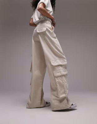 Topshop high waist wide leg clean utility cargo in ecru | ASOS (Global)