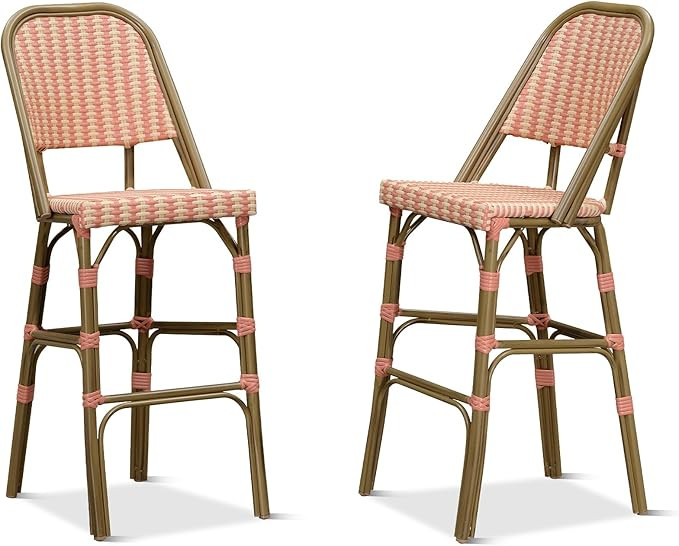 PURPLE LEAF French Bar Stools Set of 2 Bamboo Print Finish Aluminum 30" Patio Bar Height Stools W... | Amazon (US)