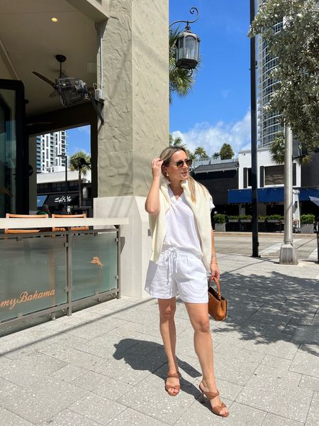 Today’s outfit for a day date with my hubs! 

Wearing linen shorts, a white or ivory polo, and knit across my shoulders! 

Paired it with a brown Tory Burch bag and brown heels. 

Travel outfit, day date, vacation outfit, mom outfit 

#LTKGiftGuide #LTKtravel #LTKstyletip