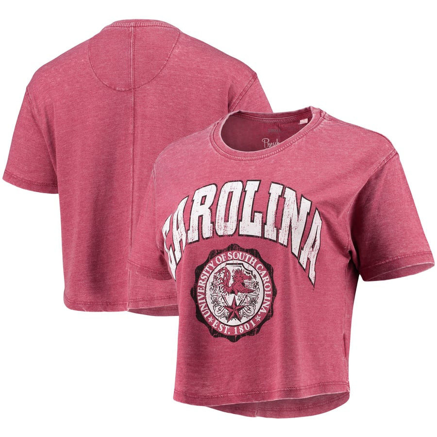 South Carolina Gamecocks Pressbox Women's Edith Vintage Burnout Crop T-Shirt- Garnet | Fanatics