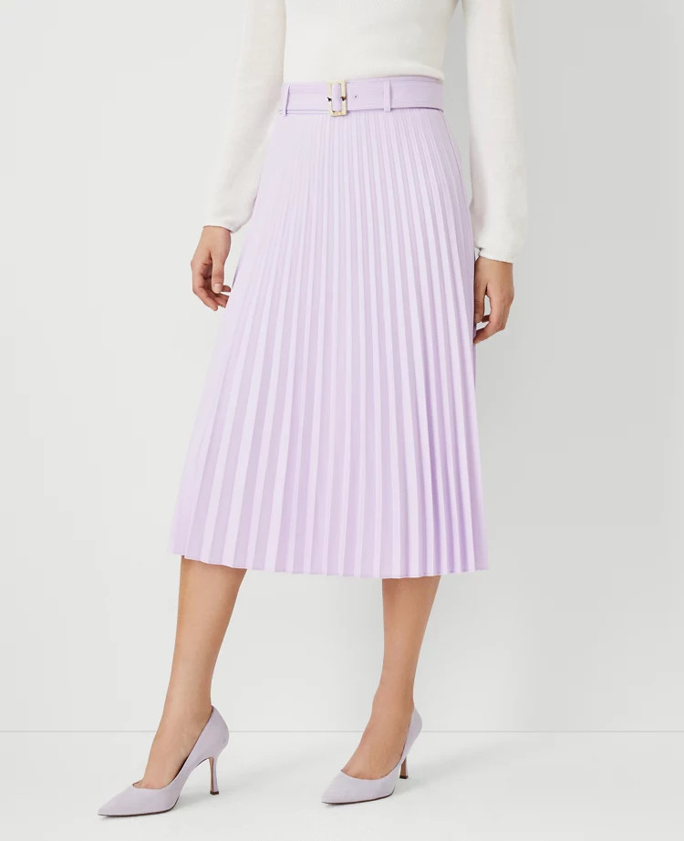 Belted Pleated Midi Skirt | Ann Taylor (US)