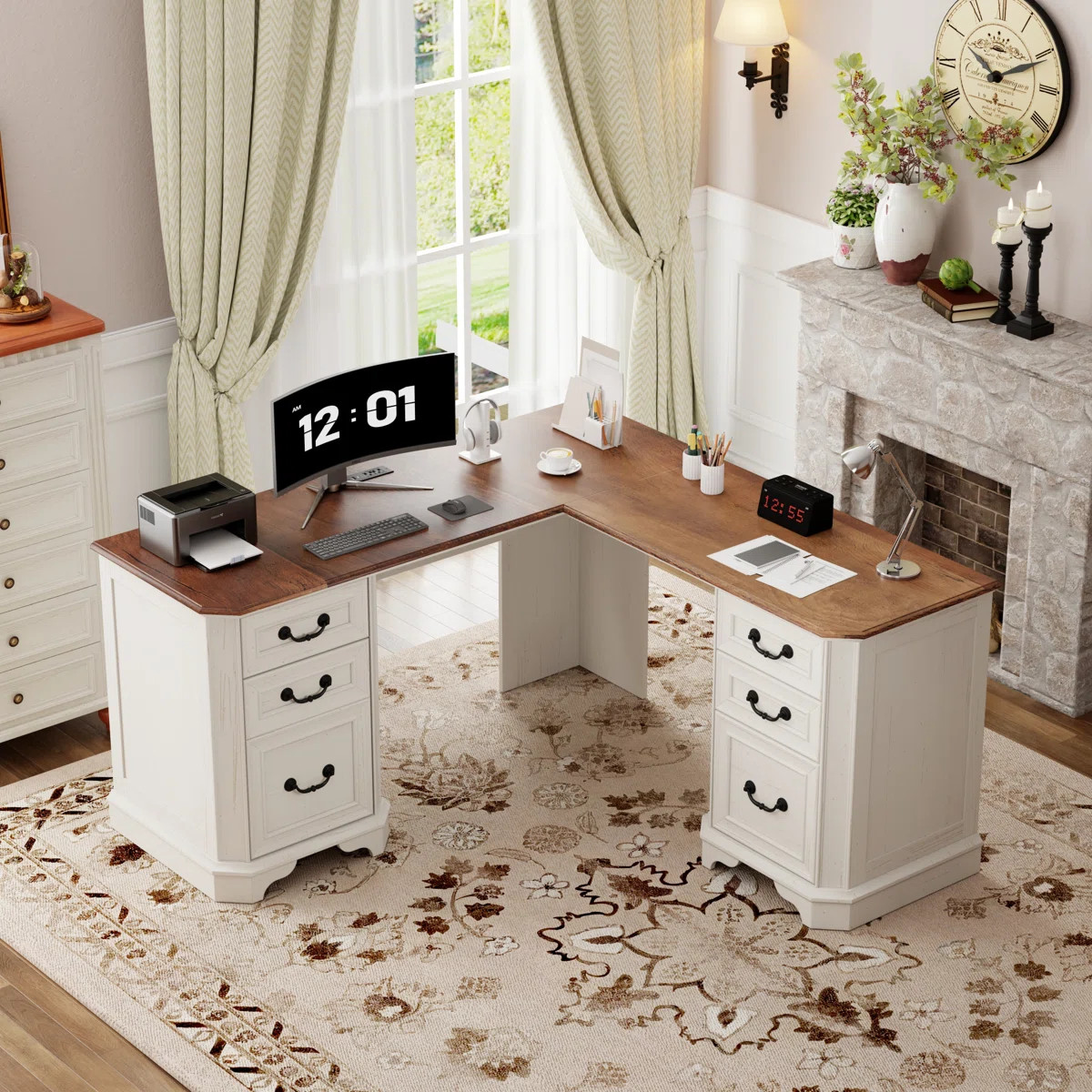 59" L-Shaped Home Office Desk With File Drawer & Built-In Charging Station | Wayfair North America