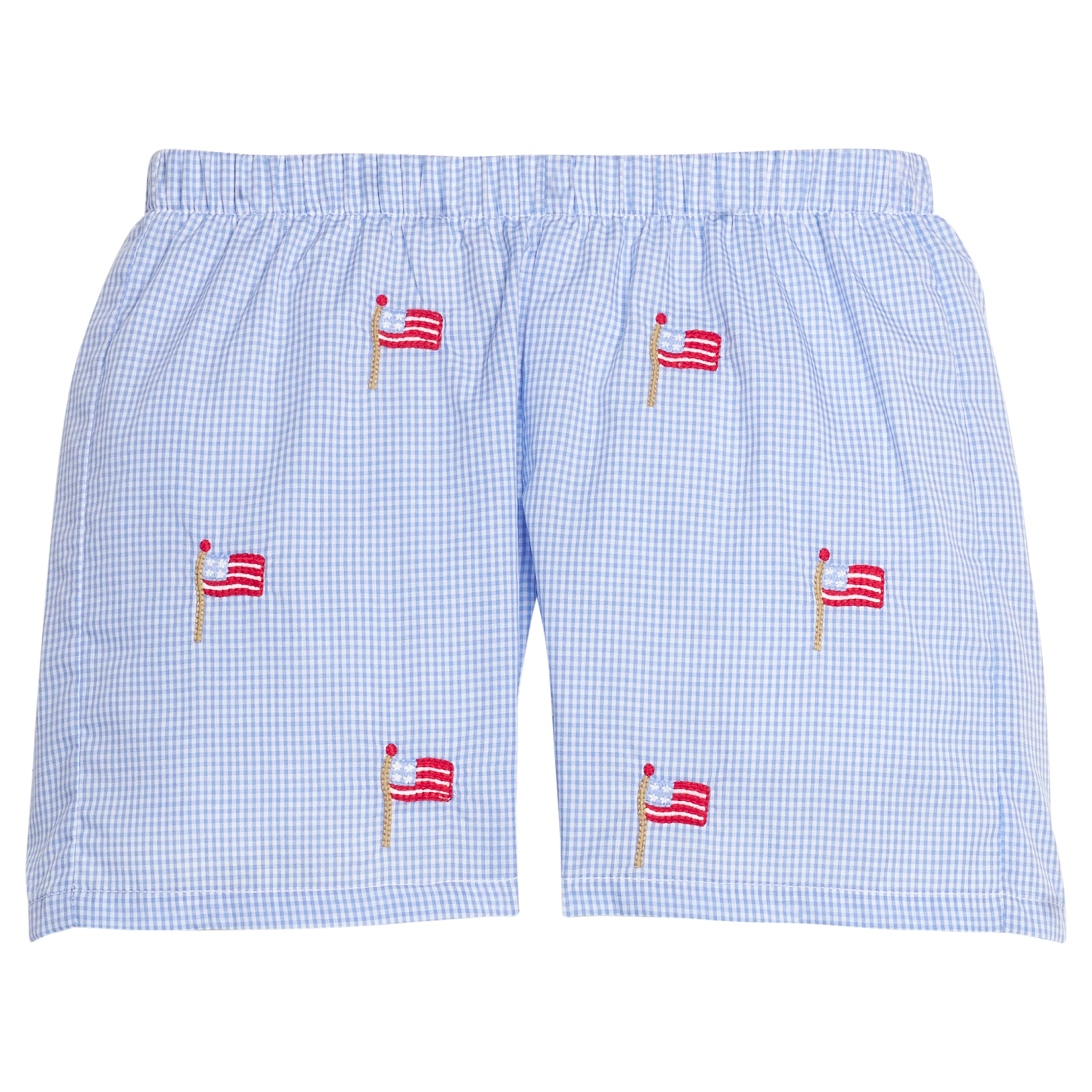 Embroidered American Flag Basic Short - Royal Gingham Boy Shorts | Little English