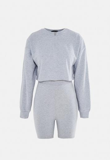 Gray Half Zip Sweatshirt and Biker Shorts Co Ord Set | Missguided (US & CA)