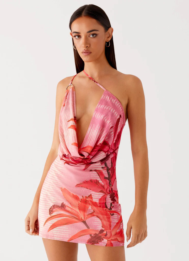 Bohemian Bliss Mesh Mini Dress - Tropical Pink Print | Peppermayo (Global)