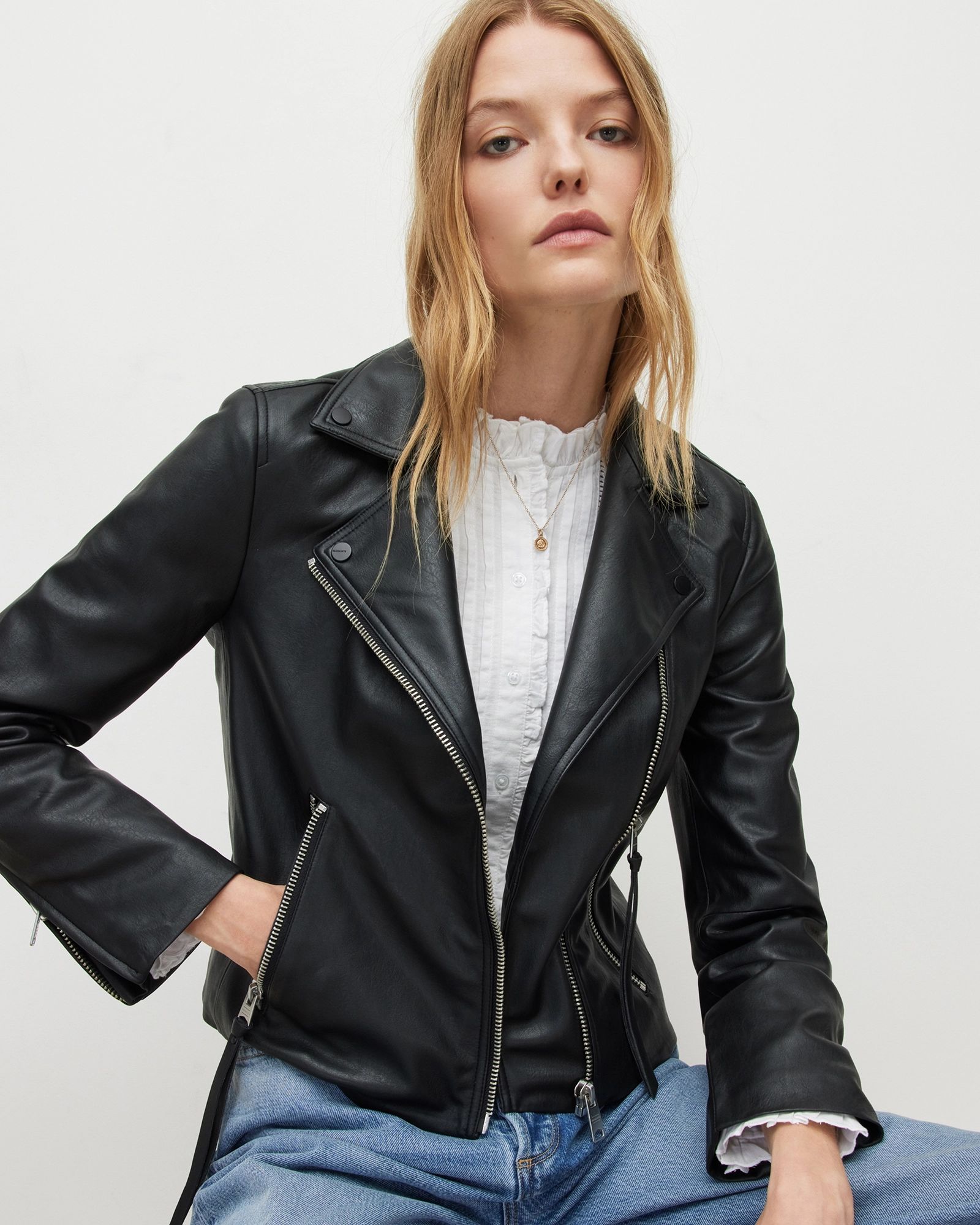 AllSaints Women's Dalby Faux Biker Jacket, Black, Size: UK 14/US 10 | AllSaints US