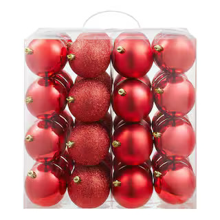 48-Piece Red Shatter-Resistant Ornaments | The Home Depot