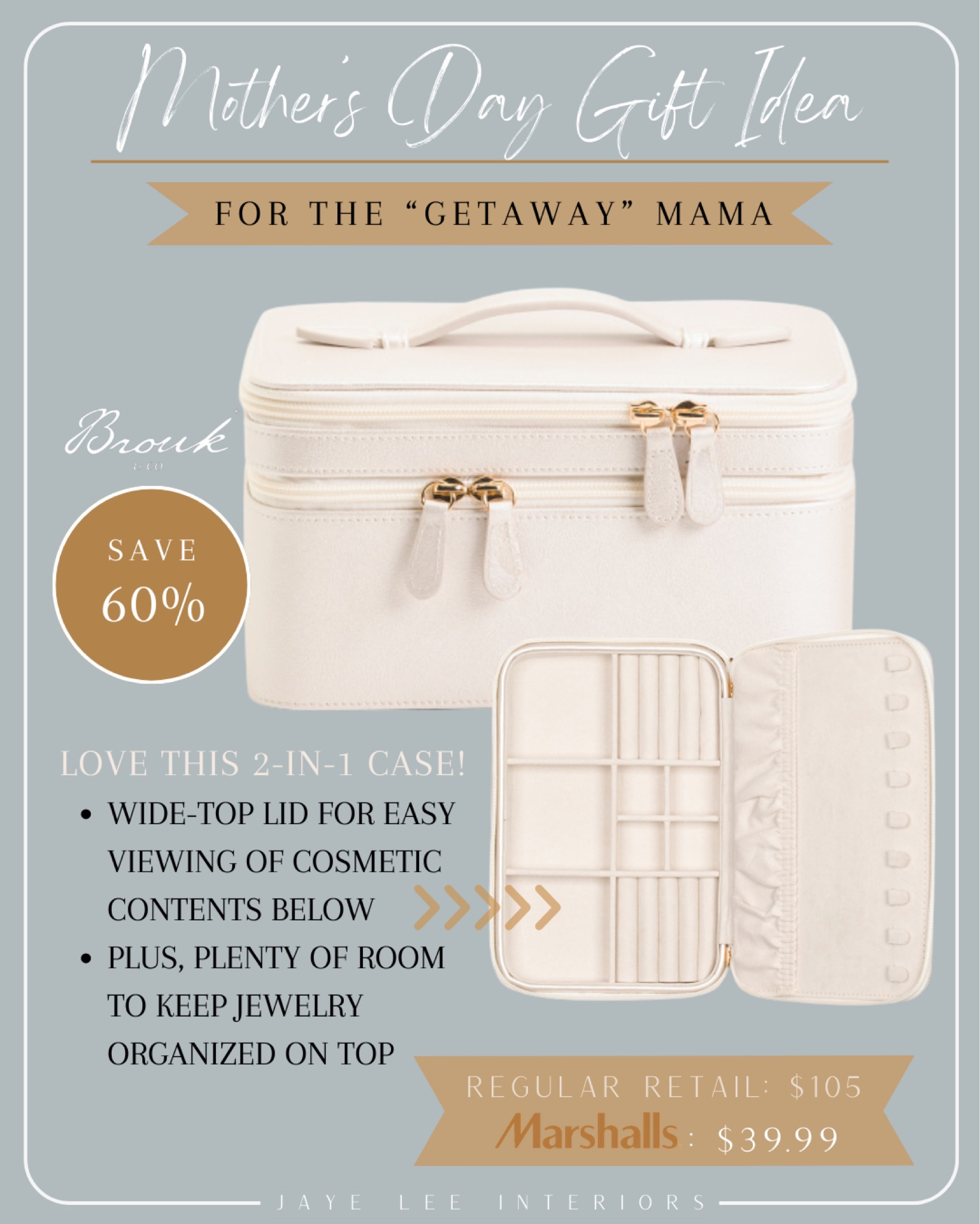 Mother’s Day gift ideas for the traveling mama!
Love this combination cosmetic case and jewelry organizer for any mom who loves to travel. At over 60% off the designer retail price, it’s definitely an affordable luxury she’ll be so glad you scored! 
If your jet-set mama loves to get away in style, don’t miss the additional luggage items and travel must-haves linked here, (most with fab discounts!)…
#Mother’sDay #Mother’sDayGiftGuide #GiftsForHer #GiftsForMom #Luggage #CosmeticCase #Travel #Vacation #TravelStyle #AirportStyle #Suitcase #PackingHacks #AirplaneHacks #Marshalls #MarshallsFinds

#LTKGiftGuide #LTKsalealert