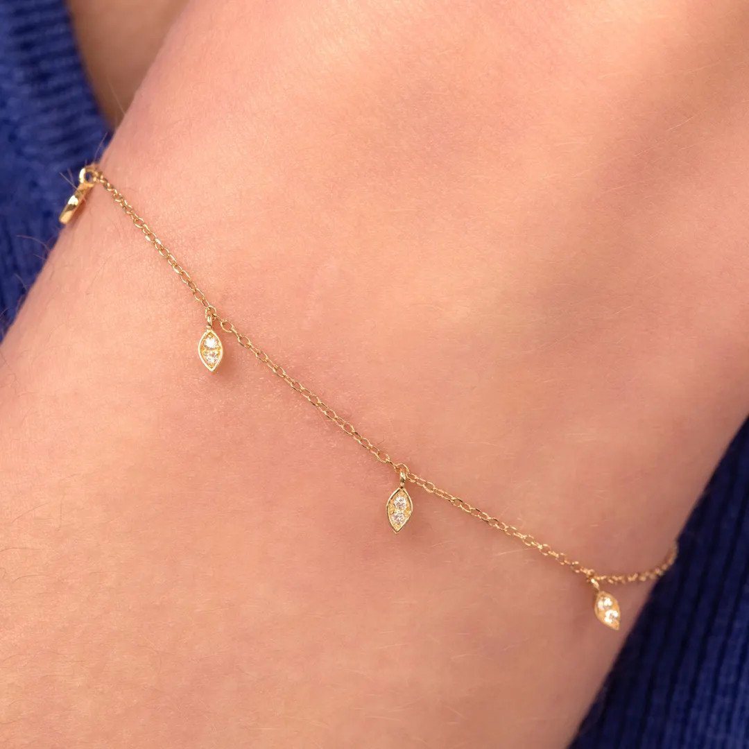14K Solid Gold Diamond Station Bracelet | Diamond by the Yard Bracelet | Dainty Diamond Bracelet ... | Etsy (US)