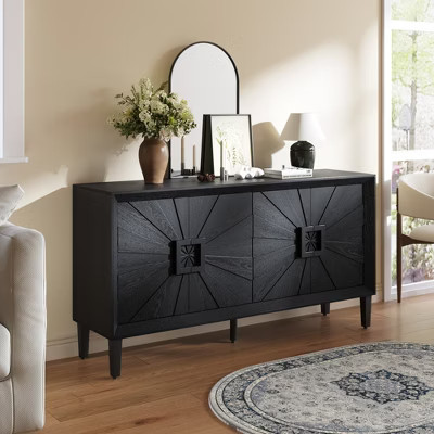 Clihome 60" Premium Rustic American Farmhouse Credenza in Symmetrical Sunburst Door Design,with Adjustable Shelves Storage Cabinet | Target