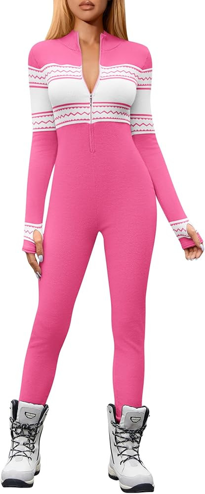 Amazon.com: Yousify Women Long Sleeve Workout Jumpsuit Zip Up Romper Bottom Pants Bodysuit Bodyco... | Amazon (US)