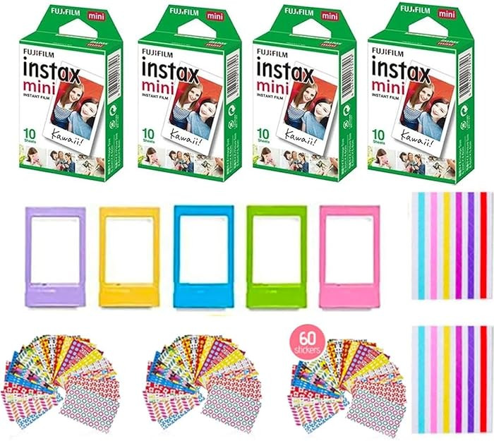 Fujifilm Instax Mini Instant Film (2 Pack, 40 Sheets) 5 Plastic Desk Frames + 60 Sticker Frames +... | Amazon (US)
