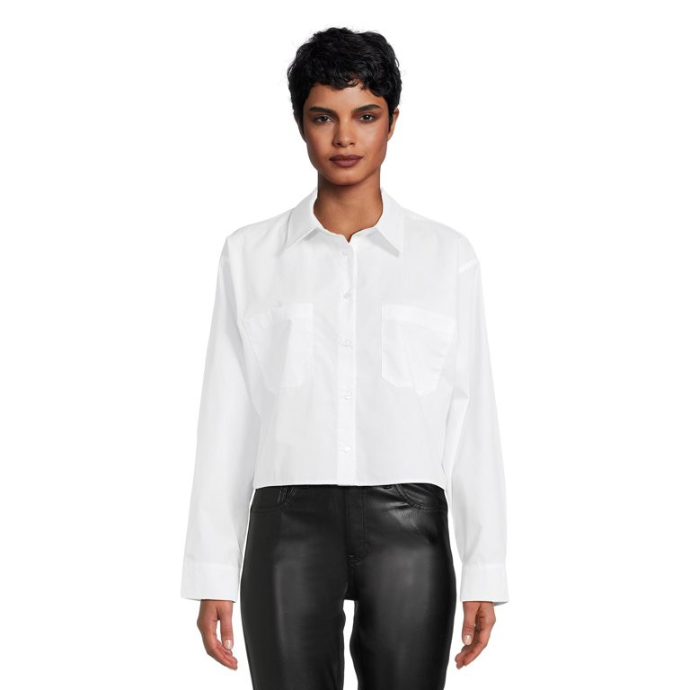 Liv & Lottie Juniors Button-Up Poplin Crop Top with Pockets, Sizes S-XL | Walmart (US)
