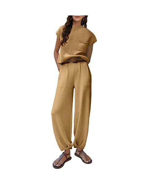 ANRABESS Women's Two Piece Outfits Sweater Sets Knit Pullover Tops and High Waisted Pants Tracksu... | Amazon (US)