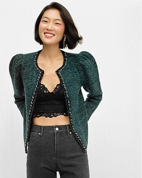 Lurex Chain Trim Sweater Jacket | Express