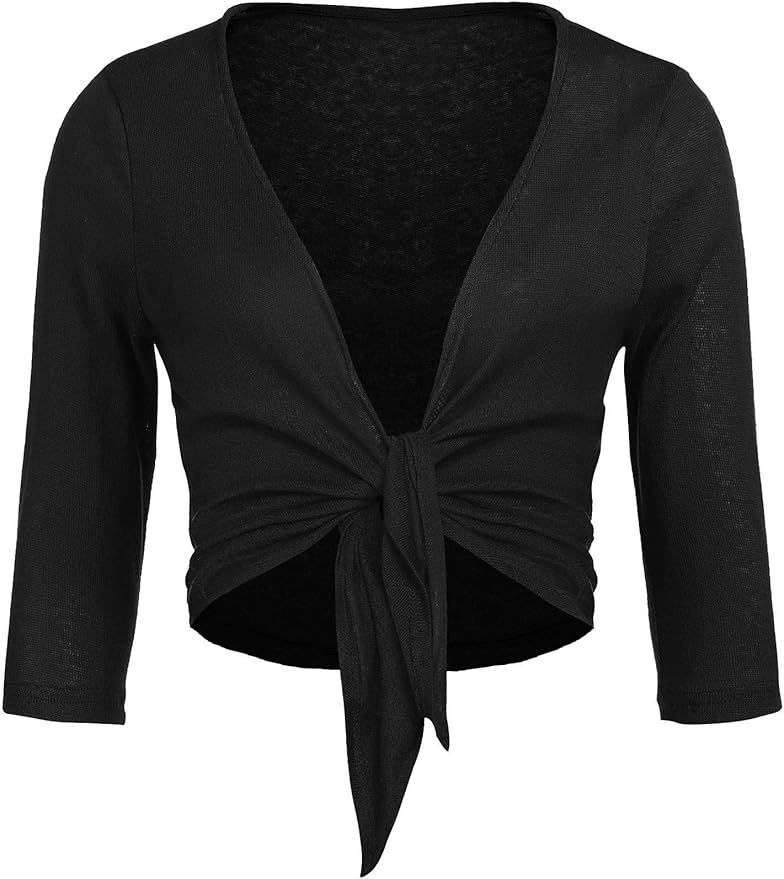 HOTLOOX Women's Cardigans Tie Open Front Shrug 3/4 Sleeve Plus Size Cropped Bolero Jacket XS-3XL | Amazon (US)