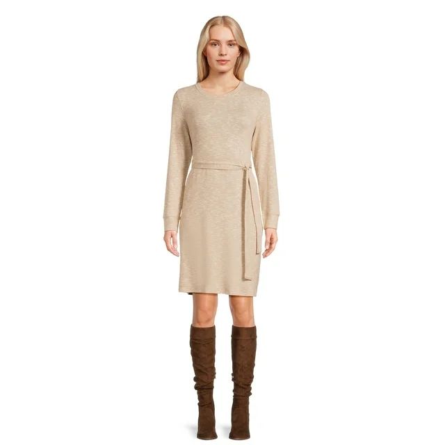 Time and Tru Women's Long Sleeve Belted Hacci Dress, Sizes XS-XXXL - Walmart.com | Walmart (US)