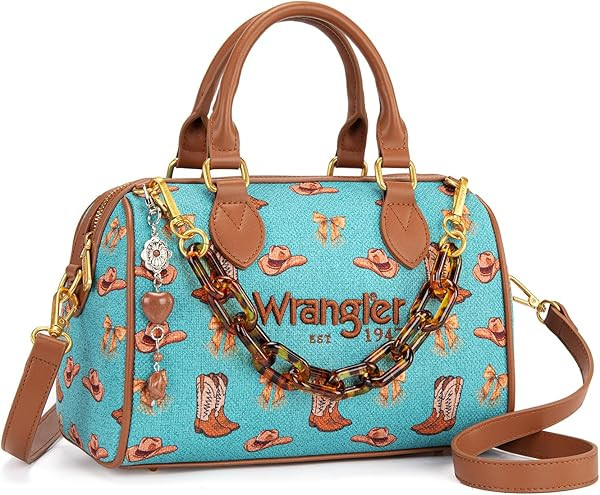 Wrangler Rodeo Icons Top Handle Handbag Western Satchel Barrel Bag with Chain Strap | Amazon (US)
